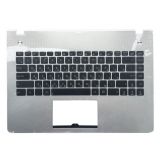Клавиатура (топ-панель) для ноутбука Asus N46 черная, с серебряной верхней панелью