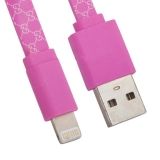 USB Дата-кабель для Apple Lightning 8-pin плоский Gucci 1 метр (розовый)