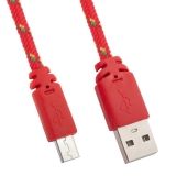 USB кабель LP Micro USB в оплетке красный с желтым, корокба