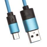 USB кабель LP Micro USB круглый soft touch металлические разъемы голубой, европакет