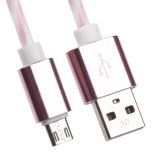 USB кабель LP Micro USB витая пара с металлическими разъемами 1 м. белый с розовым, европакет