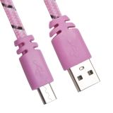 USB кабель LP Micro USB плоская оплетка розовый, европакет