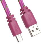 USB кабель LP Micro USB плоская оплетка темно-розовый, европакет