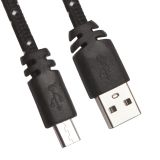 USB кабель LP Micro USB плоская оплетка черный, европакет