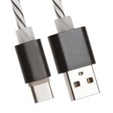 USB кабель LP USB Type-C витая пара с металлическими разъемами 1 м, белый с черным, европакет