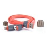 USB Дата-кабель Zetton ZTLSUSB2IN1BR 2 в 1 разъем Apple 8 pin, Micro USB красный