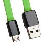 USB LED кабель Zetton Flat разъем Micro USB плоский, черный с зеленым