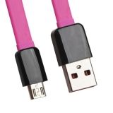 USB LED кабель Zetton Flat разъем Micro USB плоский, черный с розовым