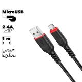 USB кабель HOCO X59 Victory MicroUSB, 2.4А, 1м, нейлон (черный)