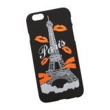 Силиконовый чехол Париж для Apple iPhone 6, 6s черный, оранжевые губки
