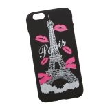 Силиконовый чехол Париж для Apple iPhone 6, 6s черный, розовые губки