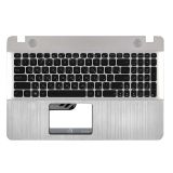 Клавиатура (топ-панель) для ноутбука Asus X541 черная с серебристым топкейсом