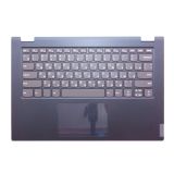 Клавиатура (топ-панель) для ноутбука Lenovo IdeaPad C340-14IWL, C340-14IML, C340-14API серая с темно-синим топкейсом, с подсветкой