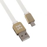 USB Дата-кабель "Hermes" Micro USB плоский (белый с золотым)