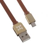USB Дата-кабель "Hermes" Micro USB плоский (коричневый с золотым)