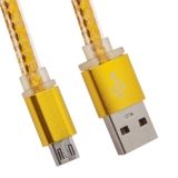 USB Дата-кабель "High Speed Fashion Cable" Micro USB плоский в оплетке 1 м. (золотой)