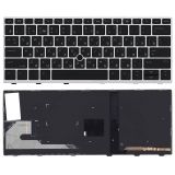 Клавиатура для ноутбука HP Elitebook 730 G5, 735 G5, 830 G5 черная с серой рамкой и подсветкой