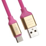 USB кабель LP USB Type-C круглый soft touch металлические разъемы 1,2 метра розовый, европакет