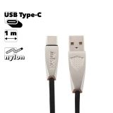 USB кабель inkax CK-53 Alloy Type-C, усиленный, 1м, нейлон (чёрный)