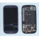 Дисплей (экран) в сборе с тачскрином для Samsung Galaxy S3 GT-I9300, GT-I9300I синий с рамкой