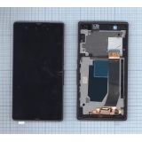 Дисплей (экран) в сборе с тачскрином для Sony Xperia Z черный с фиолетовой рамкой