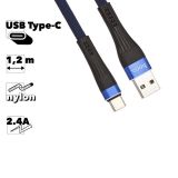 Кабель USB HOCO U39 Slender Type-C 2.4А 1.2м нейлон (синий/черный)