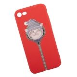 Силиконовый чехол "LP" для iPhone 8/7 "Котик в шапке" (красный, европакет)