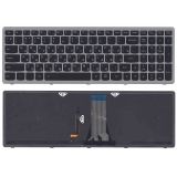 Клавиатура для ноутбука Lenovo Flex G500S G505A G505G черная с серебристой рамкой и подсветкой 