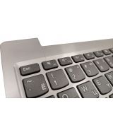 Клавиатура (топ-панель) для ноутбука Lenovo IdeaPad S145-15IKB черная со светло-серым топкейсом (трещина на корпусе)