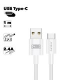 USB кабель Earldom EC-098C Type-C, 2.4A, 1м, TPE (белый)
