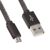 USB Дата-кабель Micro USB в алькантаре оплетке (черный/коробка)