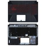 Клавиатура (топ-панель) для ноутбука Asus FX505 черная с черным топкейсом, с подсветкой, красные символы
