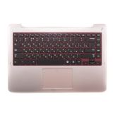 Клавиатура (топ-панель) для ноутбука Samsung NP530U4E черная c красной рамкой и серебристым топкейсом