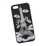 Силиконовый чехол Париж для Apple iPhone 5, 5s, SE черный, белые губки