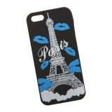 Силиконовый чехол Париж для Apple iPhone 5, 5s, SE черный, синие губки