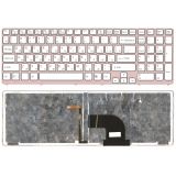 Клавиатура для ноутбука Sony Vaio SVE17 белая с розовой рамкой и подсветкой