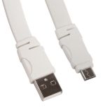 USB Дата-кабель Micro USB плоский "линейка см. ft" 1,2 метра (белый/европакет)