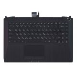 Клавиатура (топ-панель) для ноутбука Asus G46 черная с черным топкейсом и подсветкой