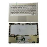 Клавиатура (топ-панель) для ноутбука Sony Vaio VPC-SC серебряная с серебристым топкейсом и подсветкой