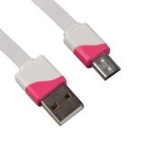 USB Дата-кабель Micro USB плоский в катушке 1 метр (розовый)