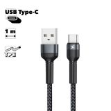 USB кабель REMAX Jany Aluminum Alloy Braided RC-124a Type-C, 1м, TPE (черное)