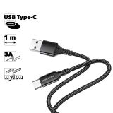 Кабель USB BOROFONE BX54 Ultra Bright Type-C 1м 3A нейлон (черный)