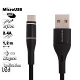 USB кабель BOROFONE BU16 Skill MicroUSB магнитный, 1.2м, 2.4A, нейлон, LED (черный)