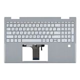 Клавиатура (топ-панель) для ноутбука HP Pavilion 15-ER серебристая с серебристым топкейсом (длинный шлейф подсветки)