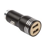 Автомобильная зарядка универсальная 2 USB выхода 2.1 А + кабель Micro USB черная, металлическая, блистер