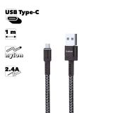 USB кабель Earldom EC-116C Type-C 2.4A, 1м, нейлон (серый)