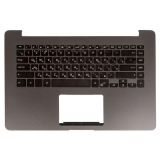 Клавиатура (топ-панель) для ноутбука Asus UX530UX-1A черная с серым топкейсом, с подсветкой