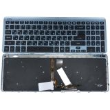 Клавиатура для ноутбука Acer Aspire V5-531, V5-551, V5-552 черная с голубой рамкой и подсветкой
