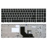 Клавиатура для ноутбука HP Probook 6560B черная с серебристой рамкой и трекпойнтом