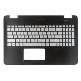 Клавиатура (топ-панель) для ноутбука Asus N551VW-1B серебристая с черным топкейсом, с красной окантовкой, с подсветкой